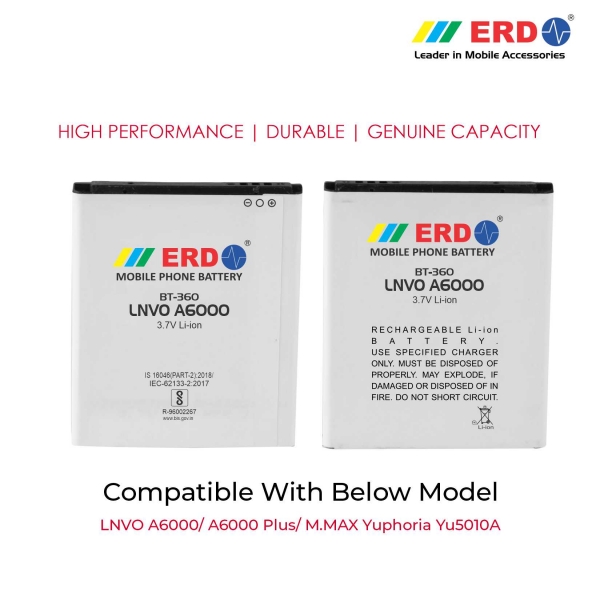 ERD BT-360 LI-ION Mobile Battery Compatible for Lenovo A6000 3